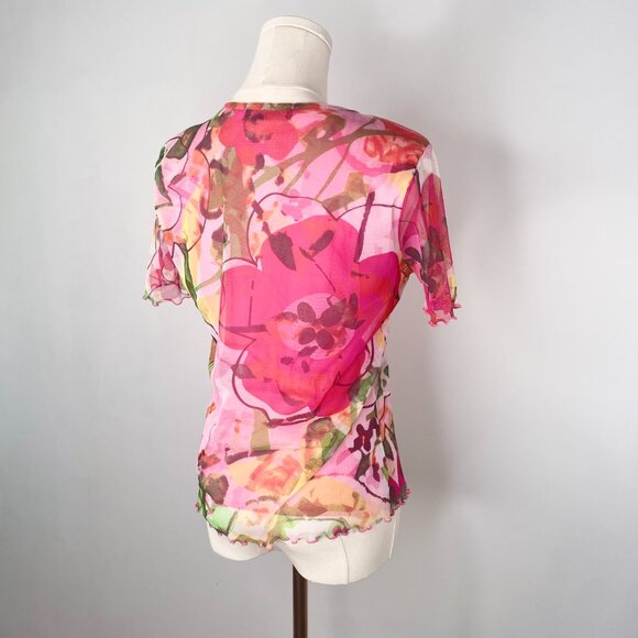 Pink Floral Mesh Shirt - Peruggi Italian Designer Vintage - Picture 10 of 12